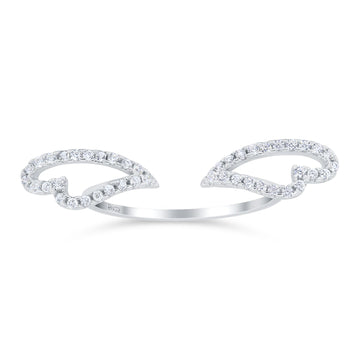 Angel Wings Ring Round Simulated Cubic Zirconia 925 Sterling Silver (6mm)